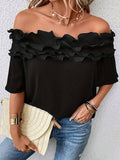 Plus Size Ruffle Solid Blouse - Chic Off-the-Shoulder Design, Short Sleeves for Comfort, Delicate Ruffle Details - Designed for Plus Size Women, Perfect for Spring Season, Womens Fashion Clothing