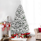 7Ft Snow Flocked Christmas Tree Artificial Hinged Unlit Xmas Tree With 1000 Branch Tips