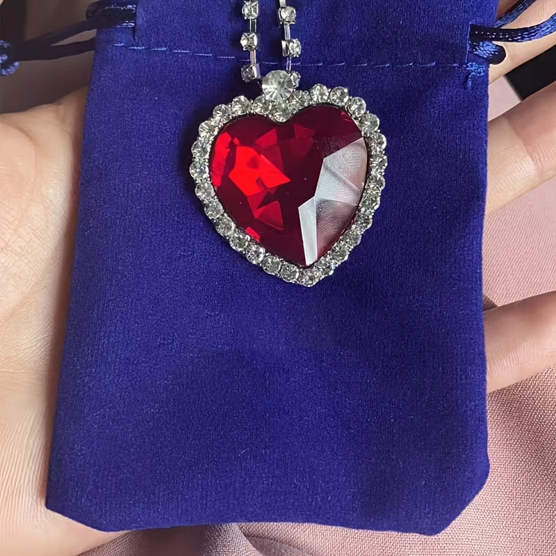 Fashion-Forward Blue Red Ocean Heart Pendant Necklace for Women - A Trendy Party Jewelry Must-Have, Ideal Christmas, New Years, & Valentines Day Gift for Family and Friends