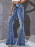 Ultra-Stretch Bell Bottom Jeans - Distressed Wash, Trendy Slant Pockets & Whiskering - Premium Denim Womens Clothing