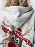 Girls' Festive Reindeer Graphic Lightweight Long Sleeve Hooded Sweatshirt Top for Spring/Fall, Perfect Gift Idea