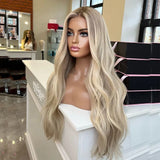 Brazilian human Hair Lace Frontal Wig Ash Brown Ombre Blonde Body Wave Glueless Wig Ready to Wear13x4 Synthetic