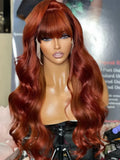 HD Transparent Lace Front Wig Glueless Body Wave Lace Frontal Wig PrePlucked Ginger Brown Colored Human Hair Wigs With Bang