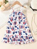 Girls Patriotic Flag Inspired Ruffle Hem Slip Dress - Flirty & Lightweight for Holiday Beach Vacations & Going Out