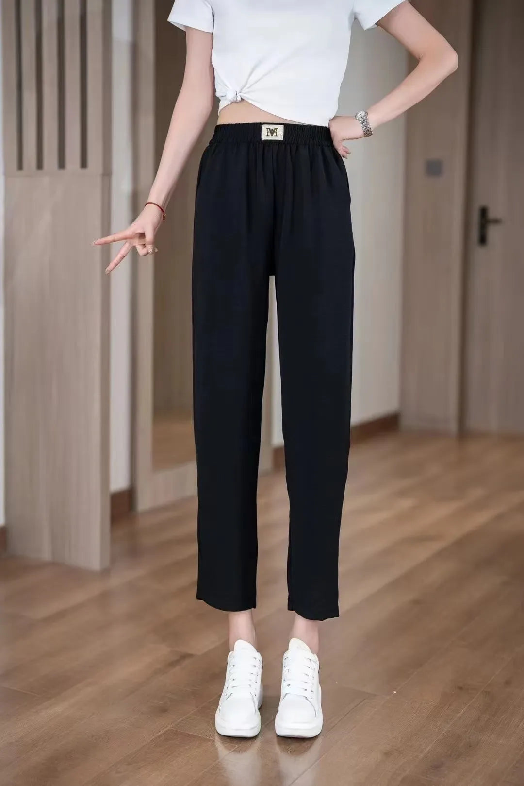 ice Silk Harlan Pants Women's Summer Thin  New High Waist Women's Casual Radish Pants Draping Cool Pants Women's