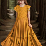 Big Girls Enchanting Floral Lace Maxi Dress - Birthday Princess Gown with Ruffled Smocked Hem - Perfect for Piano Performances & Glamorous Parties