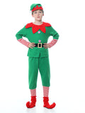 5-Piece Kids' Festive Christmas Elf Costume Set - Santa's Little Helper Outfit for Girls and Boys - Includes Hat, Top, Pants, Belt, and Shoe Covers for Dress-Up and Carnival Fun