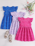 3pcs/ Set Girls Ruffle Dresses Set, Cute Floral Polka Dots Casual Cute Summer Dresses