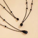 3pcs/set Black Crystal Pendant Necklace Vintage Gothic Style Stacking Necklace Jewelry