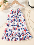 Girls Patriotic Flag Inspired Ruffle Hem Slip Dress - Flirty & Lightweight for Holiday Beach Vacations & Going Out