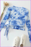 peopleterritory Deep V Neck Tie Wrap Tie Dye Crop T-Shirt DB199