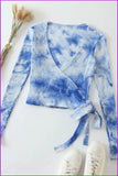 peopleterritory Deep V Neck Tie Wrap Tie Dye Crop T-Shirt DB199