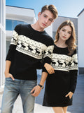 Christmas Reindeer Pattern Crew Neck Sweater, Casual Long Sleeve Sweater For Fall & Winter, Women's Clothing