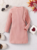 93% Cotton Elegant Ribbed Knit Long Sleeve Dress for Girls - Soft, Warm, and Breathable Fabric - Perfect for Fall, Winter, and Christmas Gift Ideas