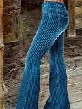 Trendy High-Stretch Striped Flare Jeans - Comfort Fit with Raw Hem & Pockets, Casual Denim Wear for Women