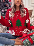 1pc Vintage Style Christmas Embroidered Polyester Sweater for Women - Festive Plant Pattern, Casual Pullover, Round Neck, High Elasticity, Regular Length, Autumn/Winter Season