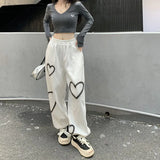 Women's Pants s Zoki Vintage Heart Printing Casual Women Summer Thin Section Loose Straight Jogging Bf Fashion Hip Hop Streetwear 230428