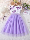 Girls Casual Dress Floral Tulle Stitching Princess Dress For Party Beach Vacation Kids Summer Clothes