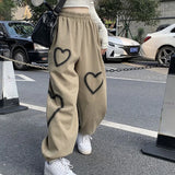 Women's Pants s Zoki Vintage Heart Printing Casual Women Summer Thin Section Loose Straight Jogging Bf Fashion Hip Hop Streetwear 230428