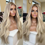 Brazilian human Hair Lace Frontal Wig Ash Brown Ombre Blonde Body Wave Glueless Wig Ready to Wear13x4 Synthetic