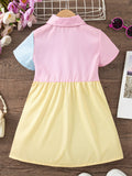 Girls Summer Ready Vibrant Dress - Lapel Collar, Short Sleeves, Button Front - Perfect for Outdoor Adventures