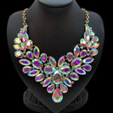 Iced Out Shiny Colorful Faux Crystal Bib Necklace Statement Zinc Alloy Neck Jewelry Accessories Party Ornament