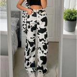 Street Style Women's Clothing  Summer Trendy Brand Cow Print High Waisted Straight Leg Casual Jeans and Floor Mop Pants