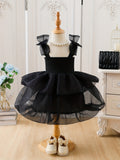 Midi Length Girls Princess Birthday Dress - Mesh Tulle Stitching, Sleeveless, Layered Tutu, Solid Color, Casual Style, Cotton Fabric, Knit Construction - Perfect for Summer Party Outfit