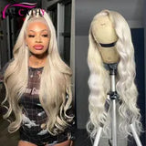 Ombre Ash Blonde Colored Glueless Lace Front Wig Human Hair Body Wave Grey Blonde Lace Closure Wig for Women Synthetic Heat Resistant