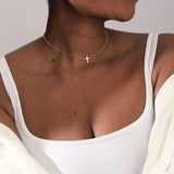 Cross Pendant Necklace 14K Gold Plated Sideways Cross Necklace Silver Cross Choker Cute Layered Golden Cross Pendant Chain Faith Jewelry Gift For Women