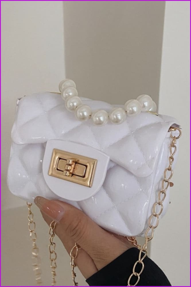 peopleterritory Fashion Pearl Chain Rhombus One Shoulder Bag FW8840