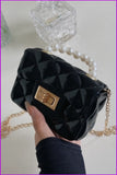 peopleterritory Fashion Pearl Chain Rhombus One Shoulder Bag FW8840