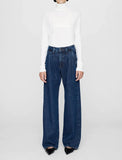 Designer Women Jeans Denim Trousers High-waisted Wide Leg Pants Zipper Button Jeans