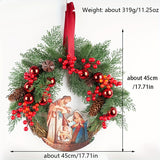 1 Piece Christmas Door Decoration Pendant, Red Berry Garland with Christmas Scene Props