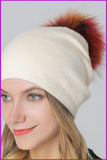 peopleterritory Fox Fur Pompom Mix Colors Cap