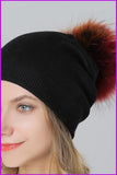 peopleterritory Fox Fur Pompom Mix Colors Cap