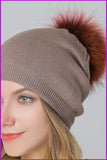 peopleterritory Fox Fur Pompom Mix Colors Cap