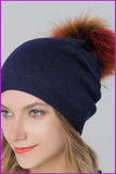 peopleterritory Fox Fur Pompom Mix Colors Cap