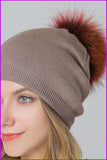 peopleterritory Fox Fur Pompom Mix Colors Cap