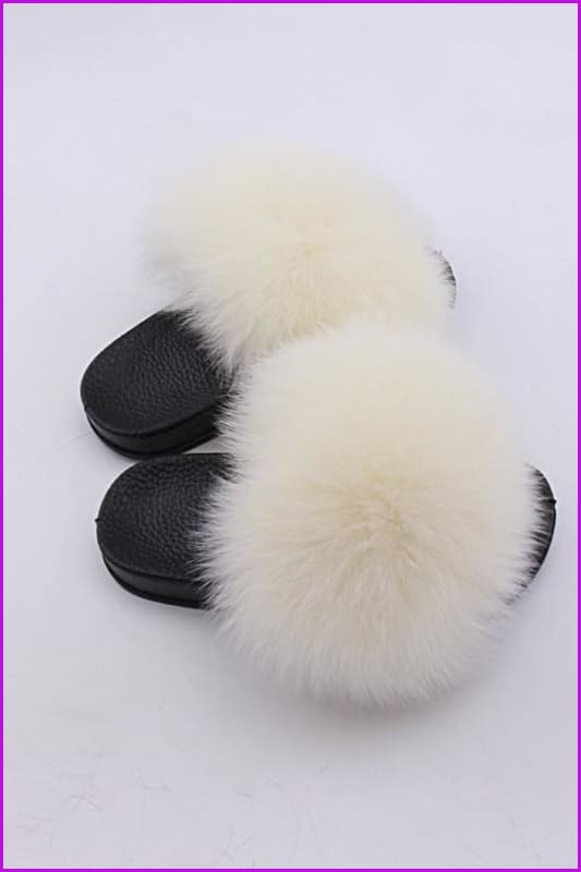 peopleterritory Kids Beige Fox Fur Sliders F003