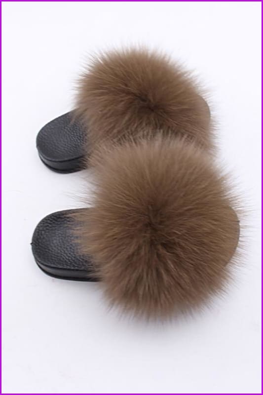 peopleterritory Kids Coffee Fox Fur Sliders F003