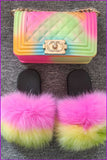 peopleterritory Kids Fluffy Slides & Purse Set F873