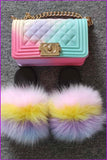 peopleterritory Kids Fluffy Slides & Purse Set F873