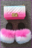 peopleterritory Kids Fluffy Slides & Purse Set F873