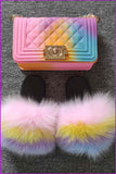 peopleterritory Kids Fluffy Slides & Purse Set F873