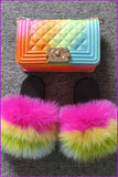 peopleterritory Kids Fluffy Slides & Purse Set F873