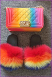 peopleterritory Kids Fluffy Slides & Purse Set F873