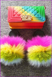 peopleterritory Kids Fluffy Slides & Purse Set F873