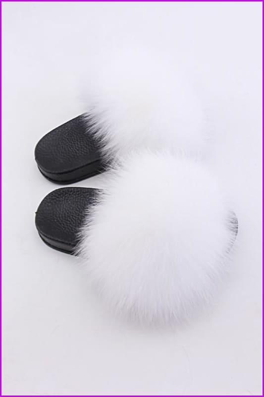 peopleterritory Kids White Fox Fur Sliders F003