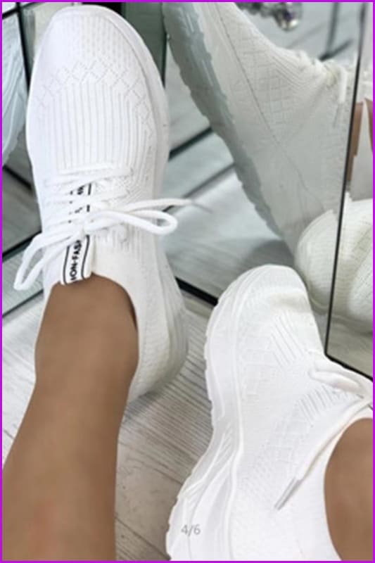 peopleterritory Knitted Breathable Lace Up Tennis Shoes Sneakers DE303